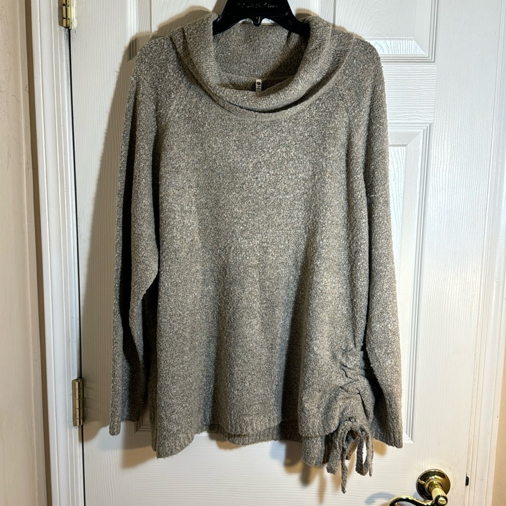 Leo & Nicole Tan Slouchy Coffey Side Ruched‎ Pullover, Cowl Neck Sweater 2XL NWT